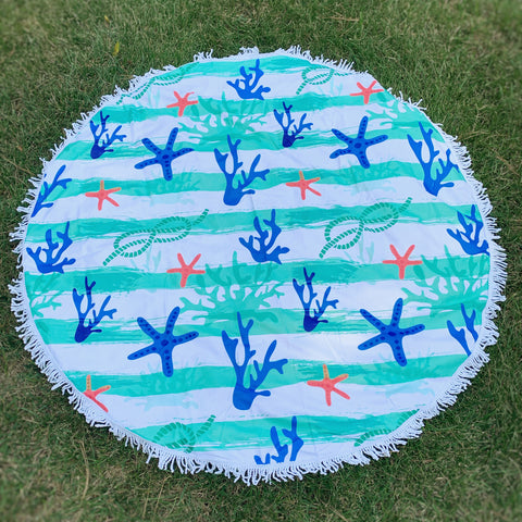 Round Beach Towel - Sea Life Stripe