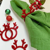 Reindeer Napkin Rings - Red Glitter